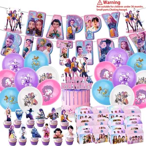 2026 cartoon demons hunterss character-themed party supplies & decoration items, Party event props, including cute character balloon, cake accessories, paper Happy Birthday banner, 12pcs Gift Boxes, Summer & birthday party decoration, Candy Boxes