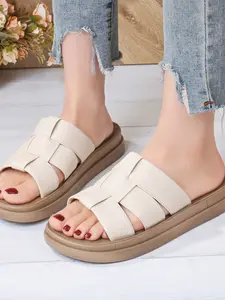 Women's Fashion Slip-On Flat Sandals, Handmade Braided Design, Thick Sole, Casual Style, Ideal for Daily Wear & Office Use