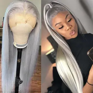 Bling Hair Grey Lace Front Wigs Human Hair 13x4 13x6 Transparent Straight Lace Frontal Human Hair Wigs for Woman Natural Gray Color Brazilian 100% Human Hair Wig Pre Plucked