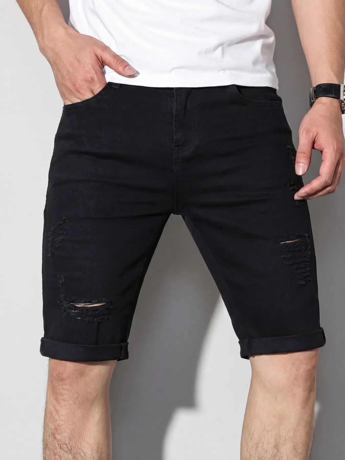 Men's Ripped Pocket Zipper Casual Slim Shorts Fitted, Casual Summer Style, Lightweight Breathable Fabric, Comfortable for Outdoor Activities and Daily Wear