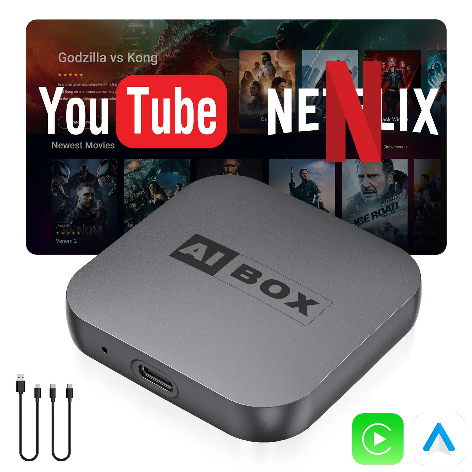 CarPlay  Adapter - Supports Wi-Fi and Bluetooth connections, compatible with iPhone and Android devices, supports Netflix, YouTube and other functions, and enables wireless CarPlay screen function on the in-car infotainm Infotainment