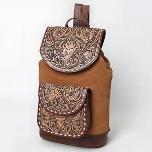 American Darling Hand-Tooled Leather Backpack Bag | Floral Carved Full-Grain Western Pack | Eco-Friendly Vegetable-Tanned Leather