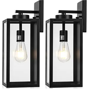 16-inch Large Outdoor Wall Light Fixture, Black Exterior Wall Lantern , Farmhouse Porch Sconce Lighting With Glass, Modern Wall-Mounted Outside Lights for House, Garage, Patio Lamp, 2 Packs