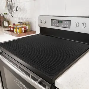 Stove Top Cover for Electric Stove - Food Grade Ceramic Stove top Cover,Silicone XXL Dish Drying Mat, Glass Cooktop Covers, Flat RV Range top Mats (Black,28x20)