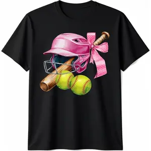 Softball Coquette Bow In My Softball Women Era Summer Casual Shortsleeve Cotton T-Shirt