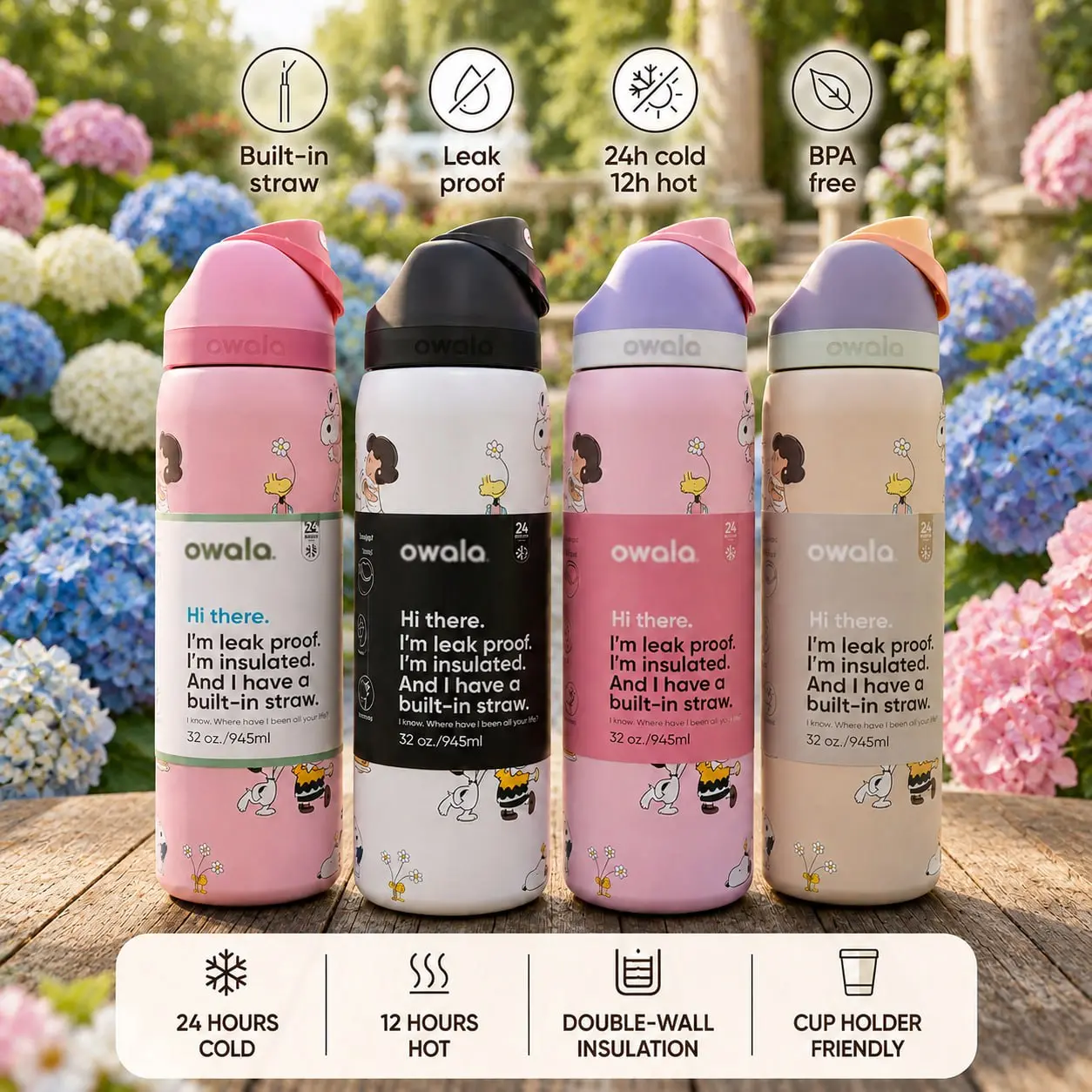 New Product 2026 New FreeSip 32oz Water Bottle, Leakproof Built-in Straw, BPA Free Stainless Steel Cup, 24H Cold 12H Hot Travel Gym Bottle#Owala