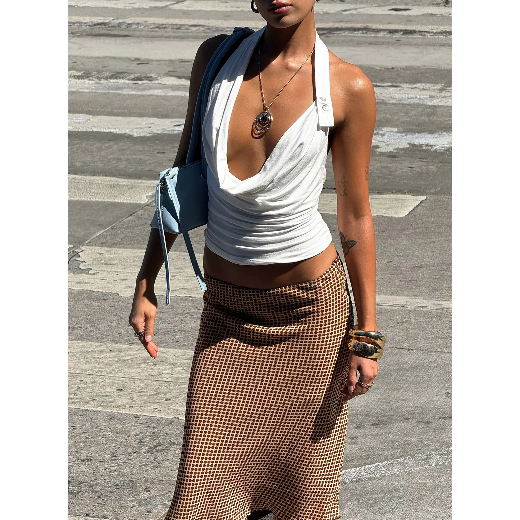 Esperia Halter Cowl Neck Top White