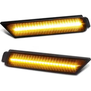 Smoked Lens LED Side Marker Lights Front Bumper Sidemarker Lamps Reflectors Compatible with 2010 to 2015 Chevy Camaro Amber - Pack of 2