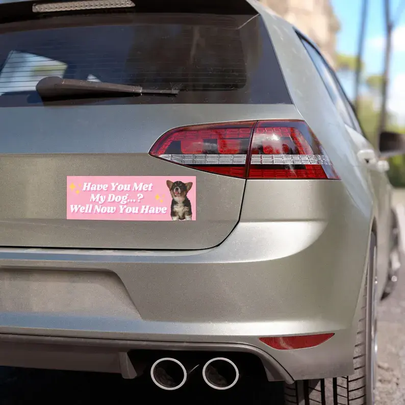 Cute Personalized Dog Picture Bumper Sticker Magnet | Funny Custom Puppy Pink Vinyl Sticker