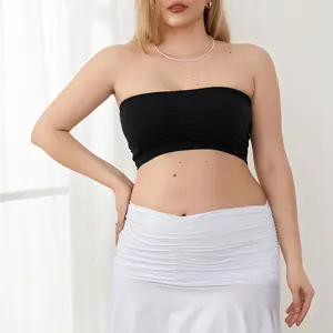 Women Chest Wrap Bra, Solid Color Crop Removable Padded Top, Stretchy Seamless Bandeau Tube Wild Fashion Tops