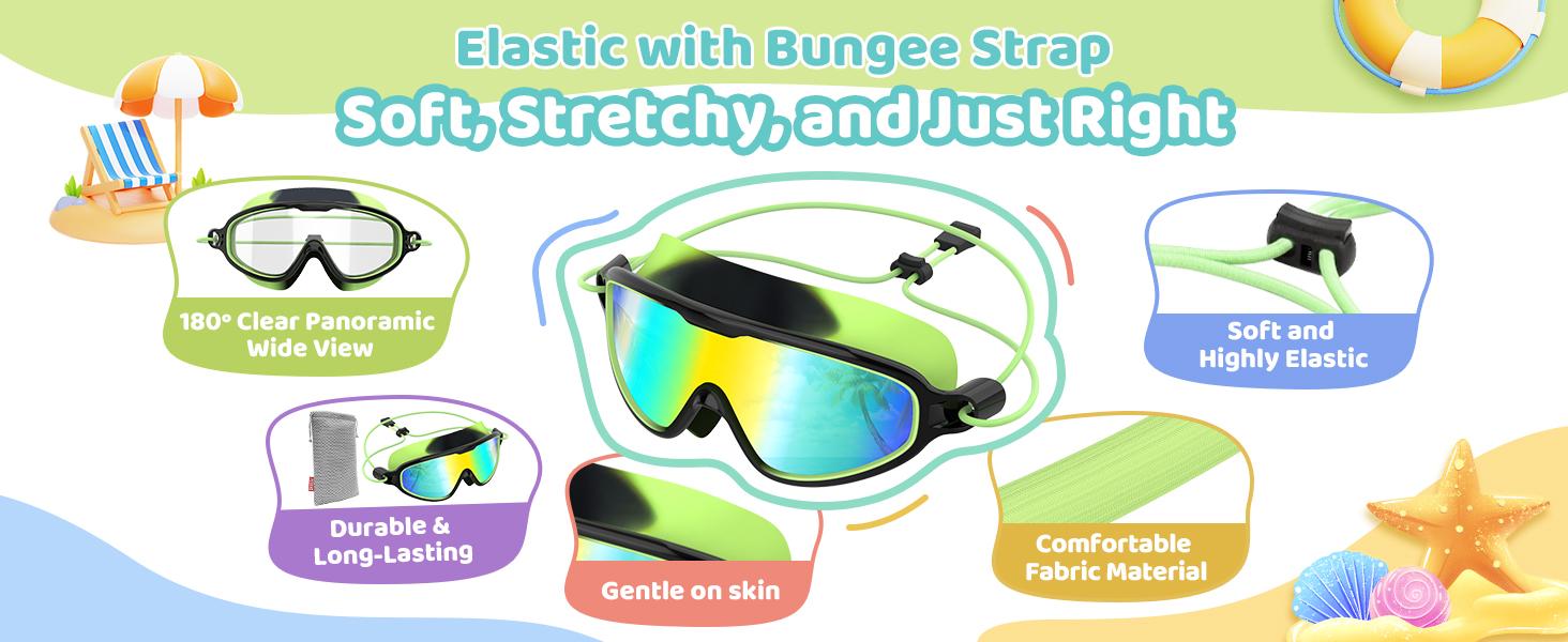Aegend 2-Pack Kids Swim Goggles, Bungee Strap, No Leaking, Anti-Fog, Quick Adjust, Youth Fit for Ages 6-14, Summer Use