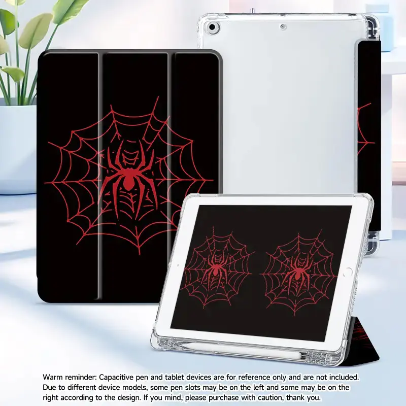 Spider Web Pattern Protective Tablet Cover for 10.2" iPad - Durable TPU Casing, Built-in Pen Slot, Folding Stand, Lightweight Stylish Accessories for Work & Entertainment Gift, Shock Protection