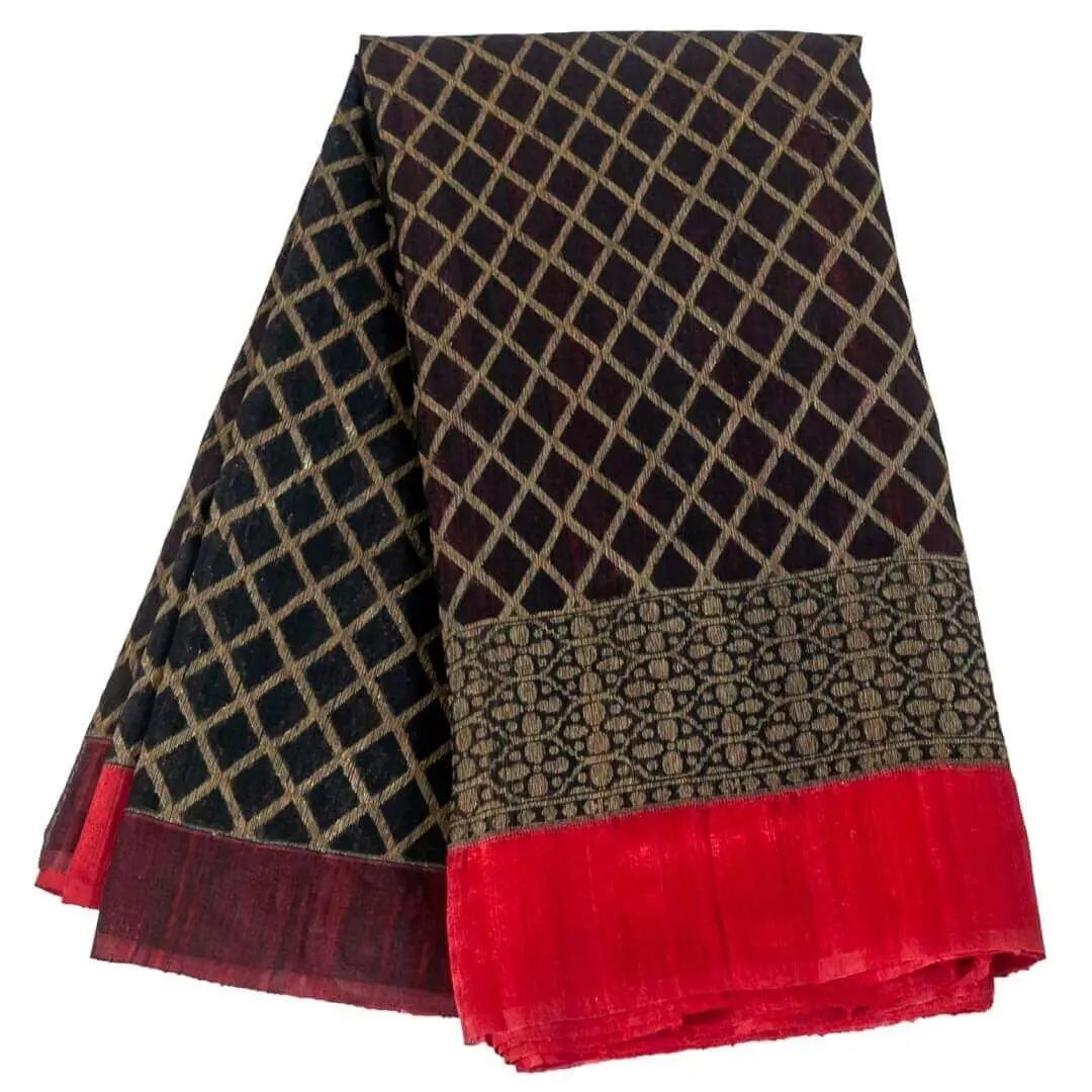 Red and Black Benaresi handloom silk saree