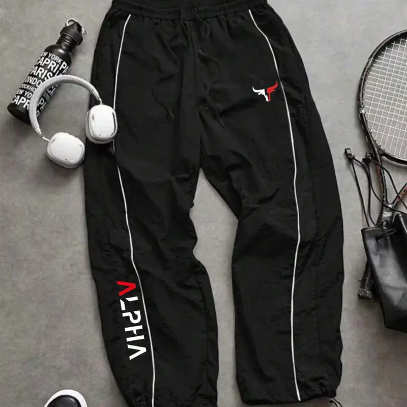 Men's Spring Summer Fashion Casual Sports Pants, Casual Comfy Sporty, Unique Bull Head Print, Taslon Fabric, Comfortable Breathable, Perfect for Daily Wear, Outdoor Sports Pants, Breathable Activewear Bottoms, Jogging Pants, Breathable Athletic Bottoms