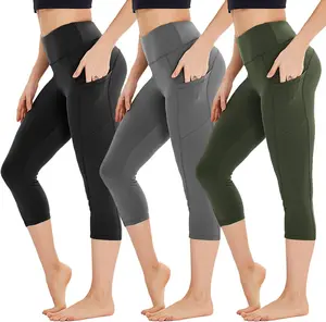 3 Pack Capri Leggings for Women with Pockets - High  Workout Running Yoga Pants