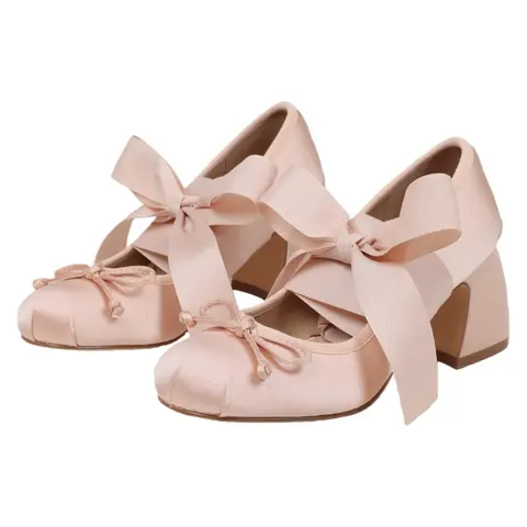 Women's Classy Satin Mary Jane High Heels - Slip-On Strappy Block Heeled Ankle Shoes with Elegant Bow Accent, Round Toe, Plain Design for Casual, Evening Occasions