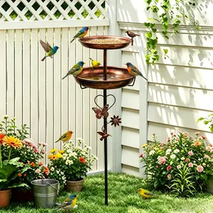 Freestanding Outdoor Bird Bath, Double-Layer Bowl, 5-Pronged Base, Garden & Patio Decor for Home Improvement and Garden Supplies