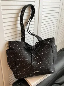 Elegant Fashion Letter Decorated Star Design Tote Bag, Handheld Single Shoulder, Perfect for Daily Outings, Stylish and Practical
