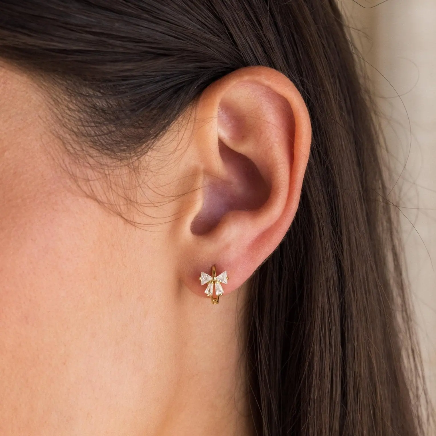 Diamond Ribbon Bow Huggies by Caitlyn Minimalist - Vintage Crystal Bow Earrings in Gold - Dainty Coquette Jewelry - Gift for Her