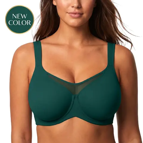 HSIA Women's Plus Size Minimizer T-Shirt Bra Ice Silk Bra Unlined Non-Padded Underwire Smooth Wide Strap Full Coverage Seamless Breathable Soft Comfy Hand Wash Only Seamless Breathable Bra Underwired Bra Womenswear