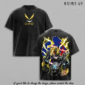 All Might Lightning Mode Shirt Vintage Washed Tee | My Hero Academia Anime Graphic Shirt | One For All Power Streetwear | Hero Form Oversized Heavy Cotton Tee