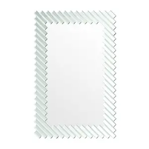 Modern Geometric Rectangle Wall Mount Framed Decorative Mirror Silver PU Polyurethane Glass 39.4"x26.8" for Living Room Dining Room Bedroom Entryway Bathroom