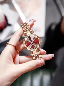 Women's Luxury Rose Gold Watch with Diamond Dial and Four-Leaf Clover Design, Stylish Watch, Elegant Fashion Watch, Elegant Stainless Steel Strap, Perfect Gift for Wife Girlfriend Christmas Birthday