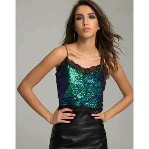 Senjo Crop Top in Green Iridescent by Motel Rocks