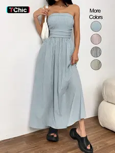 Women's Striped Tube Dress, Casual Sleeveless Dress for Summer, Fashion Women's Clothing for Daily Wear
