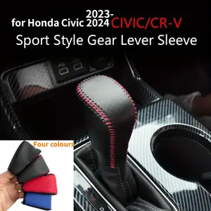 2023-2024 PU Leather Gear Shift Knob & Console Cover for Honda CRV, HR-V, Civic, Accord |   Enhanced Grip & Protection |   Stylish Black with Red Stitching Design |   Durable PU Material