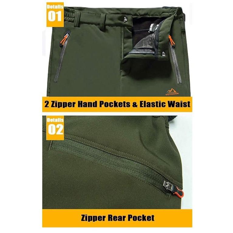 MAGCOMSEN Men's Winter Pants Fleece Lined Ski Snow Pants Water Resistant 4 Zip Pockets Outdoor Work Pants FallFreshness Outdoorfun