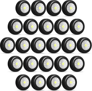 24 Pack Push Tap Light, 2.68" Mini Wireless Touch LED Night Light, 60 Lumens Battery Operated Stick on Lights for Under Cabinet, Kitchen Counter, Closet & Wall(Black)