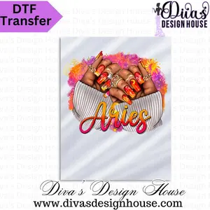 Aries Zodiac Nails Ready to Press DTF Transfers for Personalized Apparel