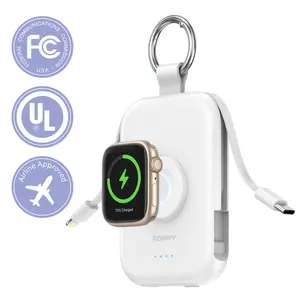 RORRY D13 5000mAh Portable Charger with Built-in Cables & Keychain for iPhone 16-12 Series & Apple Watch 10/9/Ultra Travel Friendly Compact Lightweight Design gift