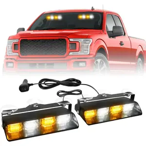2002L Emergency Dash Strobe Lights: 2x8.5 inch Amber White Safety Lights, 48 LED Flashing Warning Hazard Windshield Visor Traffic Light Bars for Trucks, Construction Vehicles