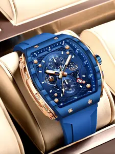 Men's Sporty Waterproof Quartz Watch, Fashionable Luminous Watch with Calendar Display for Party, Daily Clothing Decor, Trendy All-match & Exquisite Watch for Gift with Box, Modern Waterproof Watch