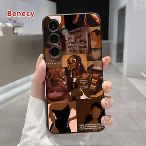 Straight Edge Phone Case Compatible with SAMSUNG Galaxy  S23 Ultra S24 Plus S25 S22+ Positive Women Aesthetic Pattern Drop Protection Shockproof Soft Liquid Silicone Smartphone Cover
