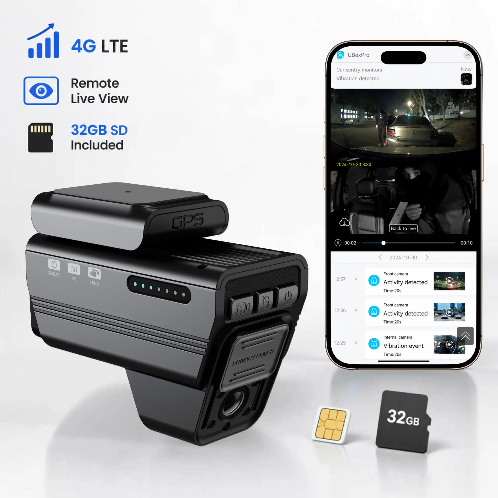 4G LTE Cellular Dual Dash Cam for Car Owners, Front + Cabin 2K Recording, Remote App Live View, Invisible Night Vision, GPS Location, Parking Alerts, 24/7 Security Guard g-sensor