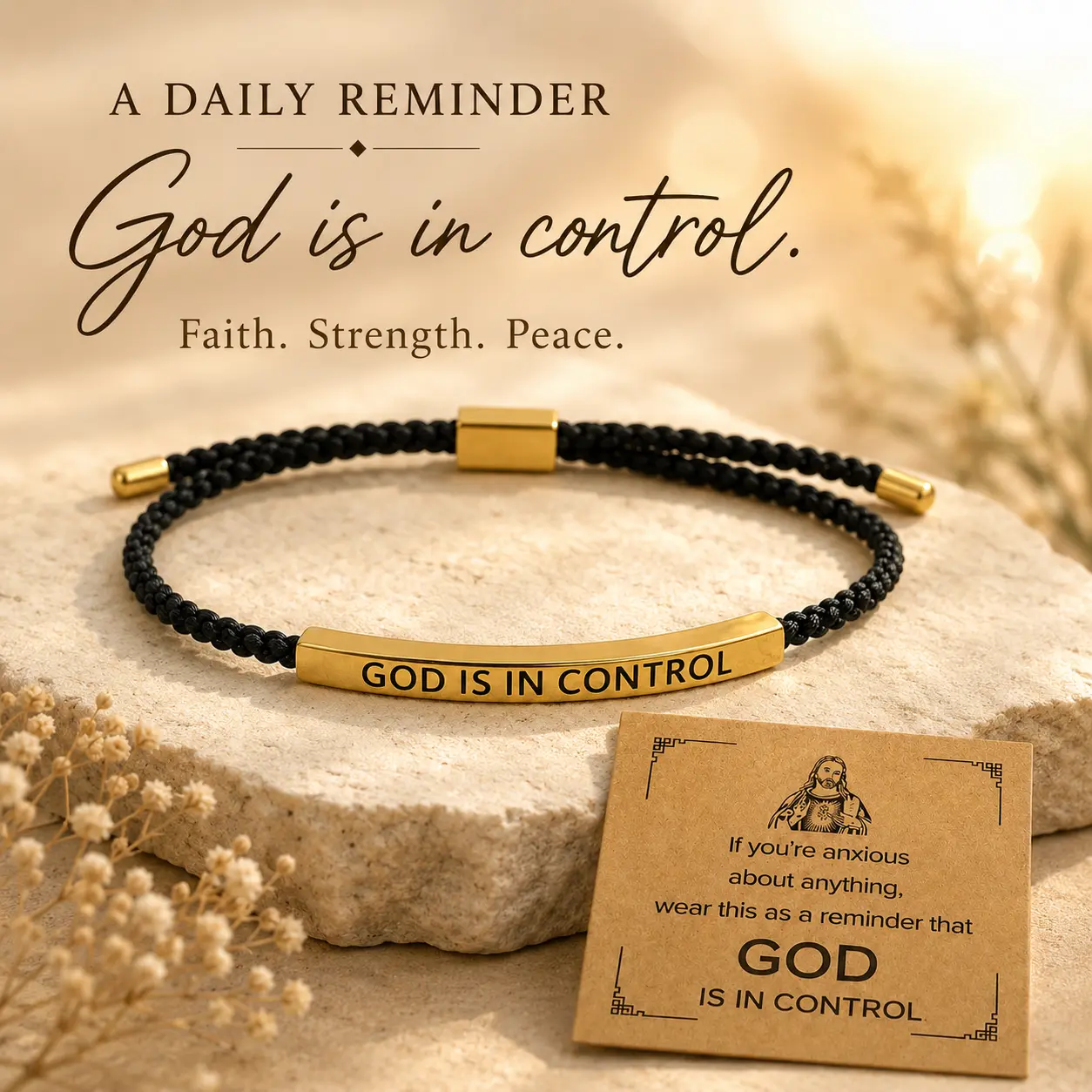 “GOD IS IN CONTROL” Win Bracelet Daily Motivation Adjustable Braided Bracelet for Her Inspirational Gift for Stress Anxiety & Hustle Life