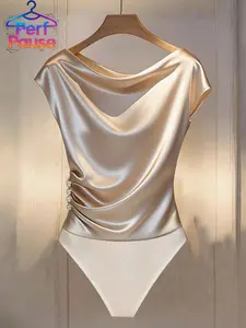 Elegant Jumpsuit for Women, Womenswear, Fitted Satin Drape Top, Sexy Backless Design, Perfect for Evening Wear & Special Occasions