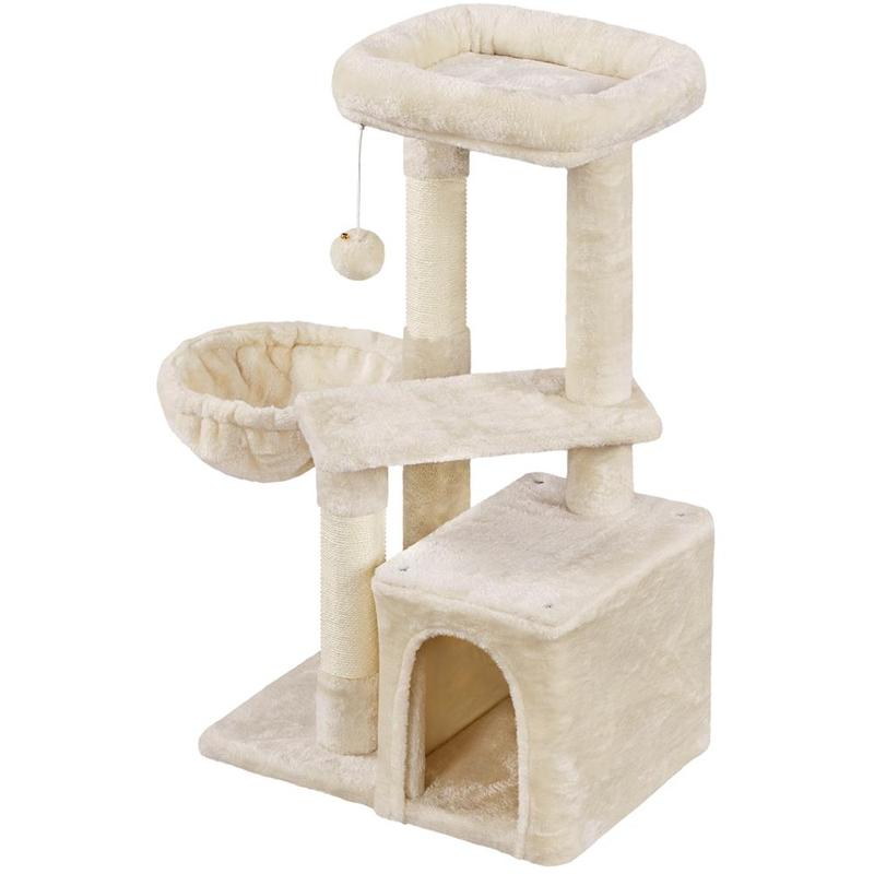 Costoffs Cat Tree, Multi Level Climbing Tower for Indoor Cats, Pet Activity Center Scratching Post Indoor Furniture Bed with Basket for Kittens