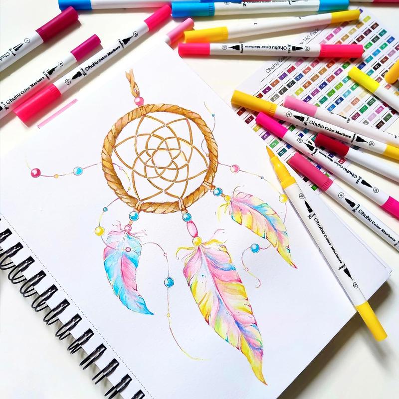 Ohuhu Maui 100-Color Brush Pens Dual Brush Fine Tip Drawing Pens Water-Based Coloring Markers for Calligraphy Bullet Journal with Carrying Case -Maui