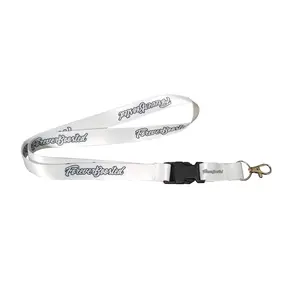 ForeverBoosted Lanyard - White with Black Buckle, Features "ForeverBoosted" Text, Ideal for holding keys, badges, and passes