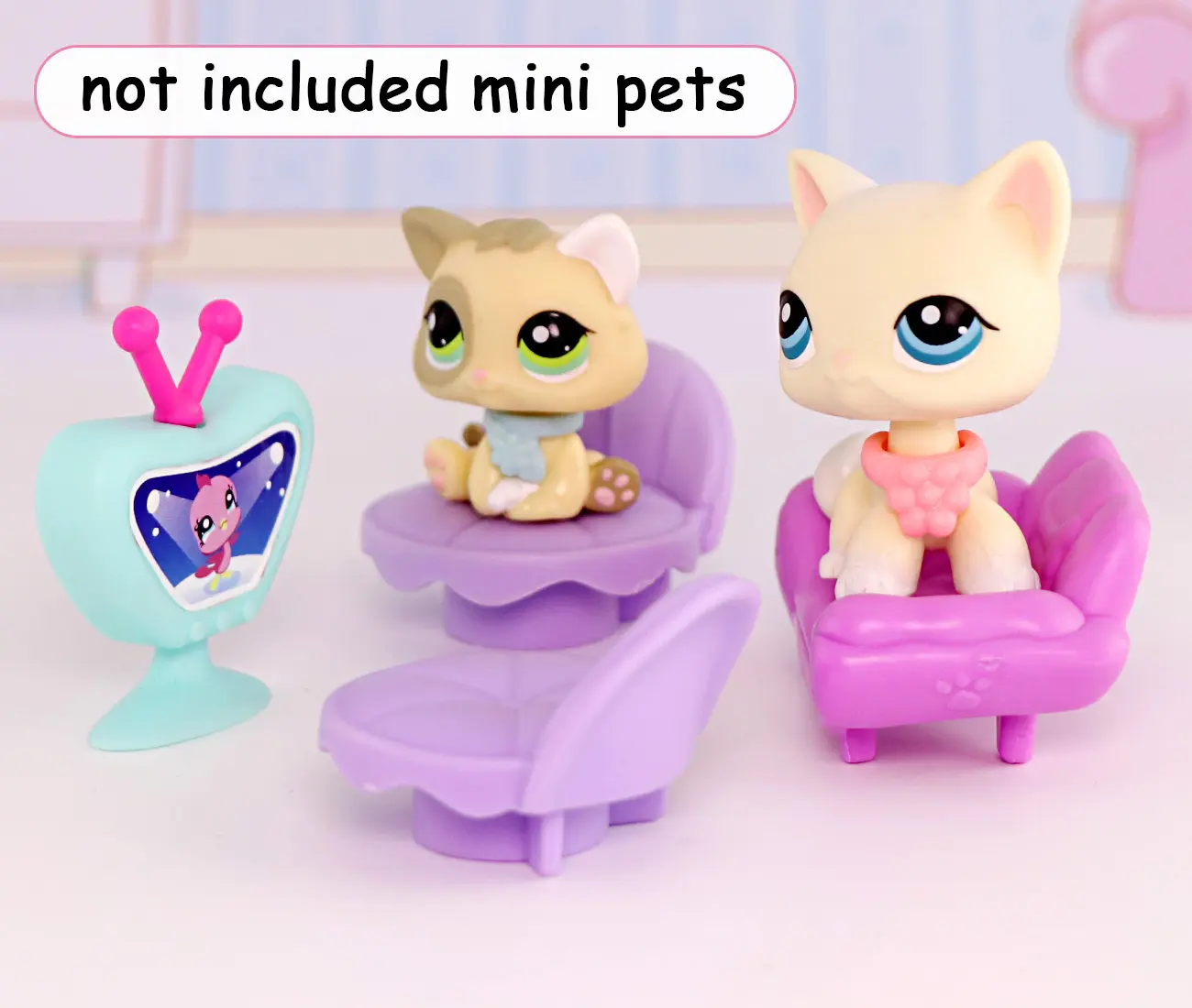 4 PCS Mini Purple Accessories Set Television Sofa Chairs Outfit for Mini Pet Shop Figures Toy
