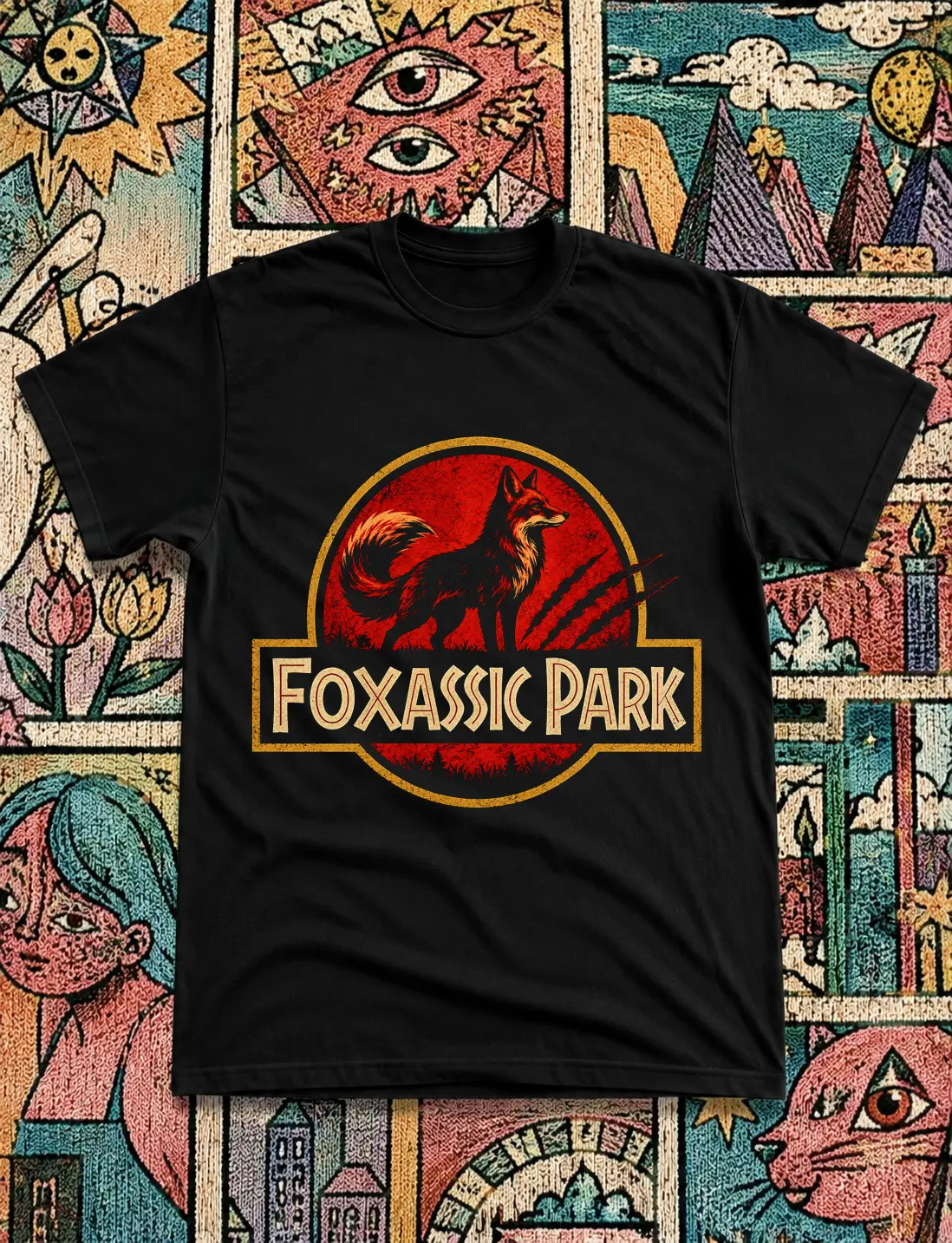 Foxassic Park Shirt, Funny Fox Graphic T-Shirt, Vintage Fox Lover Tee, Retro Wildlife Animal Shirt, Cute Woodland Fox Tee, Funny Parody Graphic Shirt, Unisex Gift Menswear Tops