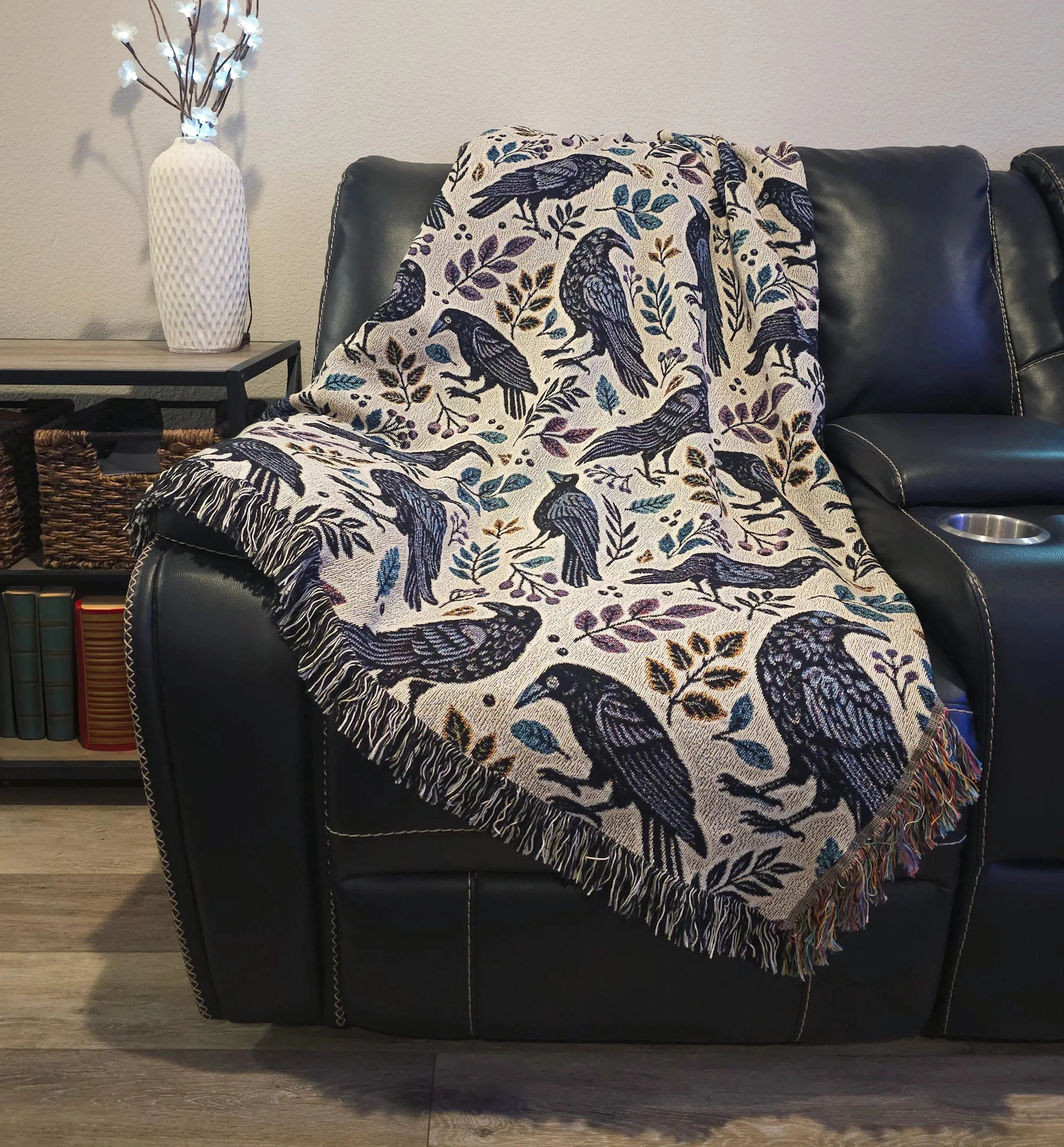 Ravens Woven Blanket: Gothic Crow Throw, Bird Lover Gift