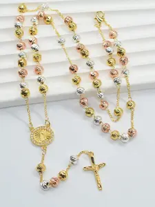 Elegant Guadalupe Virgin Mary Jesus Cross Religious Colorful Beaded Pendant Necklace, Unisex Daily Wear Jewelry, Thanksgiving Easter Gift