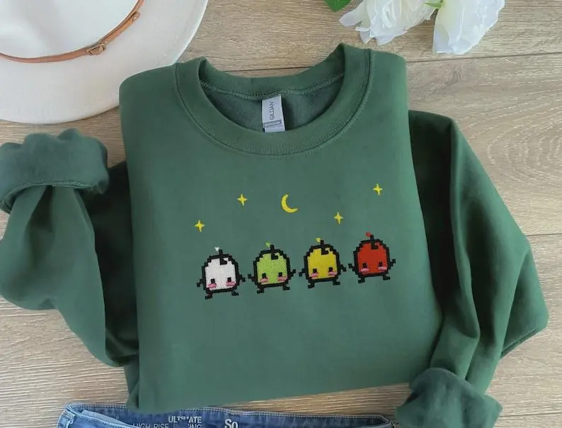 Embroidered Forest Sprite Sweatshirt, Geek Chic Crewneck, Cozy Gamer Fashion, Whimsical Nature Embroidery, Fall Gift for Gamers