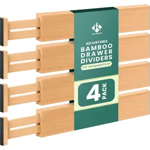 RAPTUROUS Bamboo Drawer Dividers Expandable 17.5-22”, 2.4” Tall, 4 Pack, Kitchen Drawer Organizer for Cutlery, Utensils, Clothes, Home, Office, Spring Loaded Rapturous