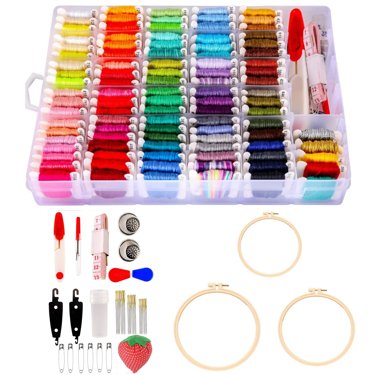 200Pack Embroidery Floss Kit with Pre-Wound Bobbins, Friendship Bracelets String Kit with 3 Embroidery Hoops -Included 100pcs Embroidery Floss Thread, Cross Stitch Kits - Gift for Christmas Birthday - Home Improvement.